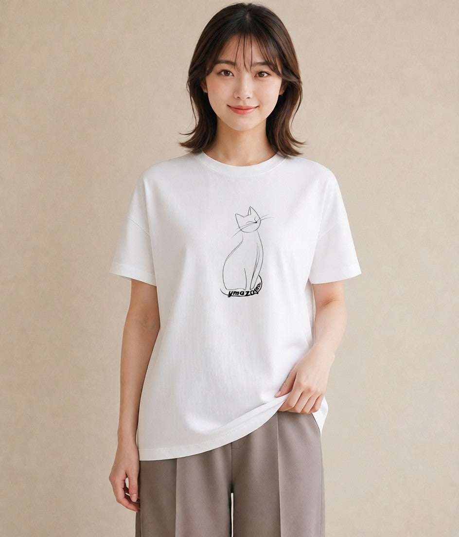 デザインTシャツ レディース 猫 ねこ ネコ イラスト ボタニカル 秋コーデ おしゃれギフト 白T