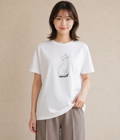 デザインTシャツ レディース 猫 ねこ ネコ イラスト ボタニカル 秋コーデ おしゃれギフト 白T