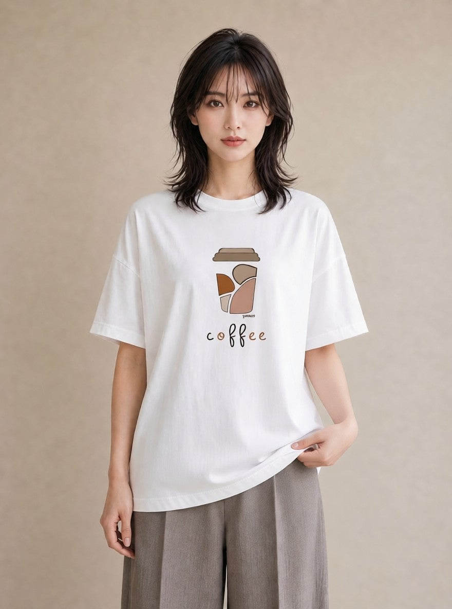 デザインTシャツ レディース カフェ カフェロゴ ロゴ イラスト 韓国風 社会人 女性 白T
