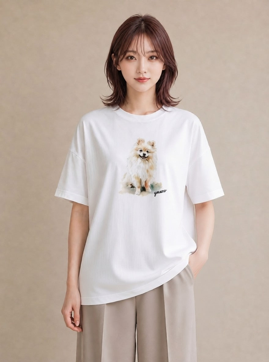 グラフィックTシャツ レディース ポメラニアン ポメ 犬 いぬ イラスト 個性的 女性向けギフト 散歩 白T