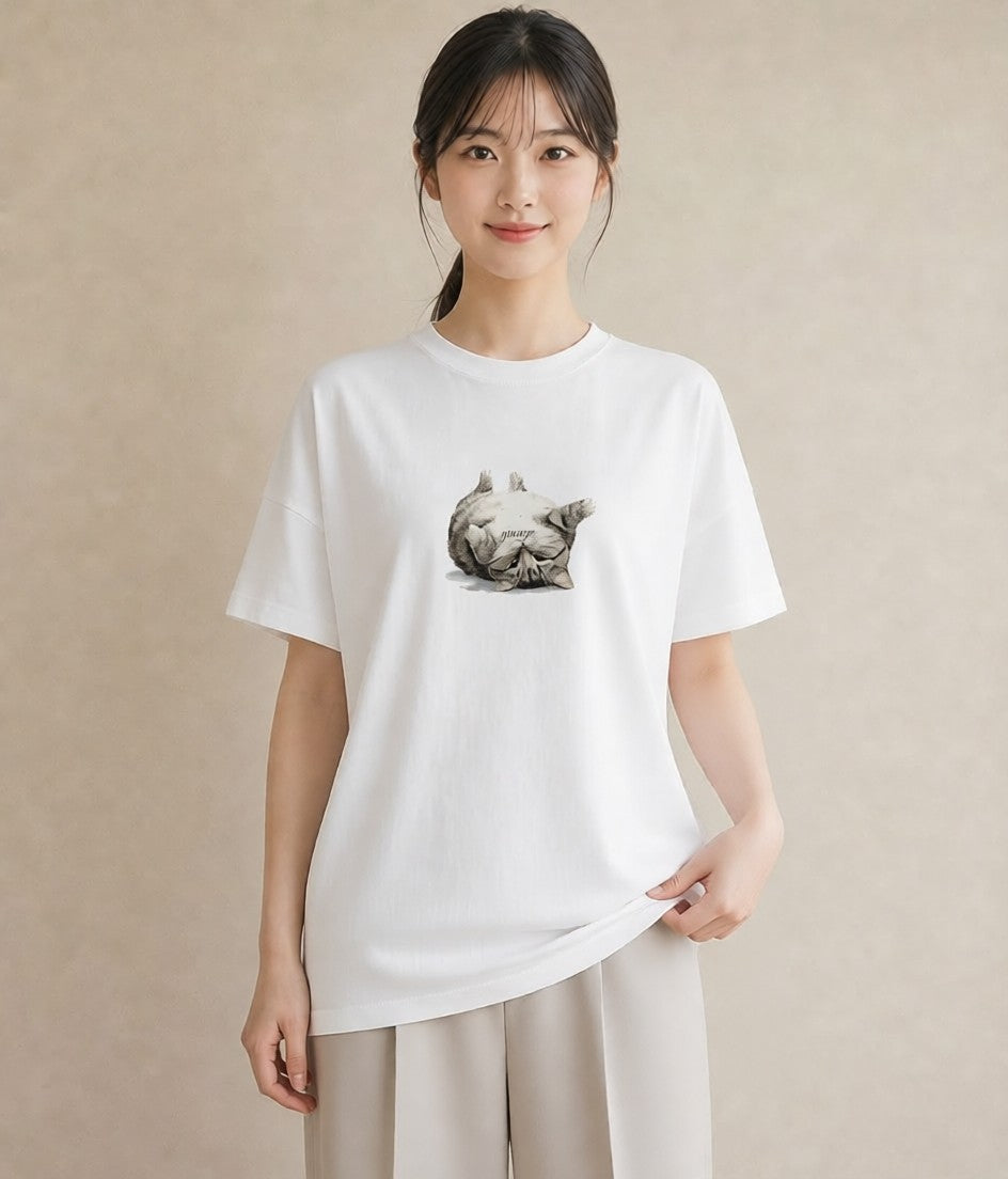 グラフィックTシャツ レディース しっぽ 猫 ねこ イラスト レトロ 送別ギフト 通勤 白T