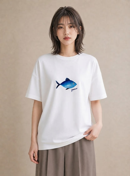 半袖Tシャツ レディース 熱帯魚 海の生き物 海 イラスト ガーリー デイリーウェア 休日 白T