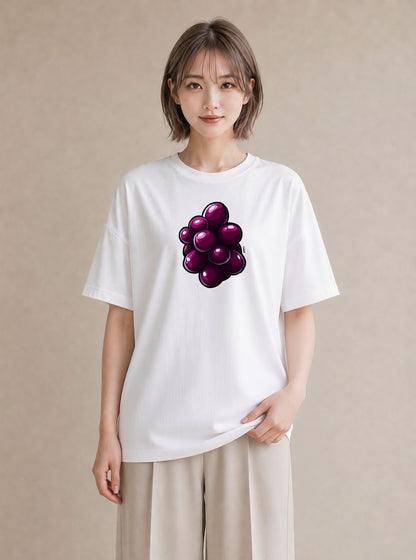 グラフィックTシャツ レディース ぶどう 葡萄 食べ物 フード イラスト 水彩風 友達ギフト 部屋着 白T