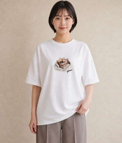 デザインTシャツ レディース 愛猫 猫 ねこ イラスト シック 女子会 お揃い 白T