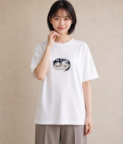 Tシャツ レディース シベリアンハスキー 犬 いぬ イラスト 抜け感 誕生日プレゼント 綿100 白T