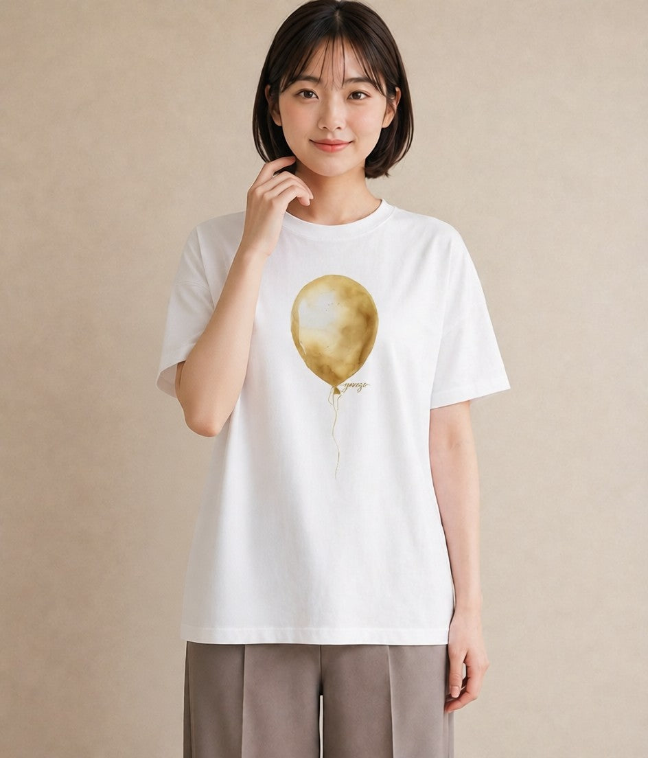 半袖Tシャツ レディース 紙風船 和紙 ナチュラル アンティーク イラスト 普段使い デート 帰省 白T
