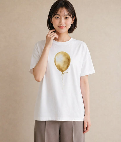 半袖Tシャツ レディース 紙風船 和紙 ナチュラル アンティーク イラスト 普段使い デート 帰省 白T