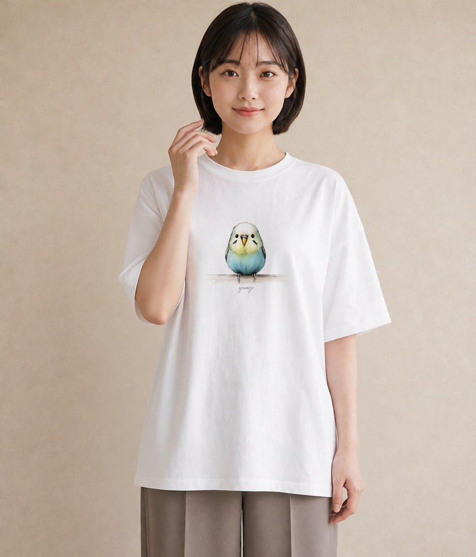 プリントTシャツ レディース ことり ペット 動物 イラスト 韓国風 カフェ服 クリスマス 白T