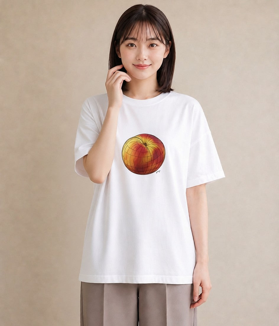 デザインTシャツ レディース もも 食べ物 フード イラスト ニュアンス 通勤 在宅 白T