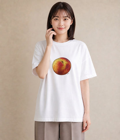 デザインTシャツ レディース もも 食べ物 フード イラスト ニュアンス 通勤 在宅 白T