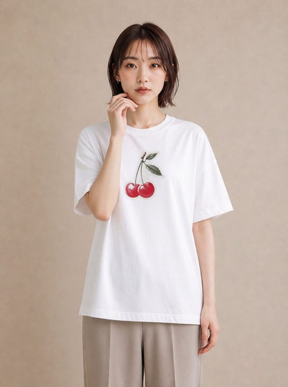Tシャツ レディース りんご 林檎 アップル 食べ物 フード イラスト ボタニカル 夏コーデ 通学 白T