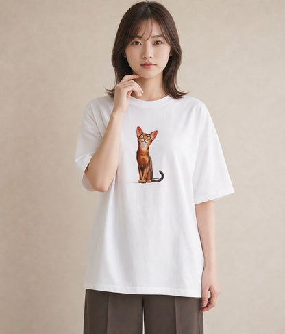 デザインTシャツ レディース 茶トラ 茶猫 猫 ねこ イラスト ラフ 通学 誕生日プレゼント 白T