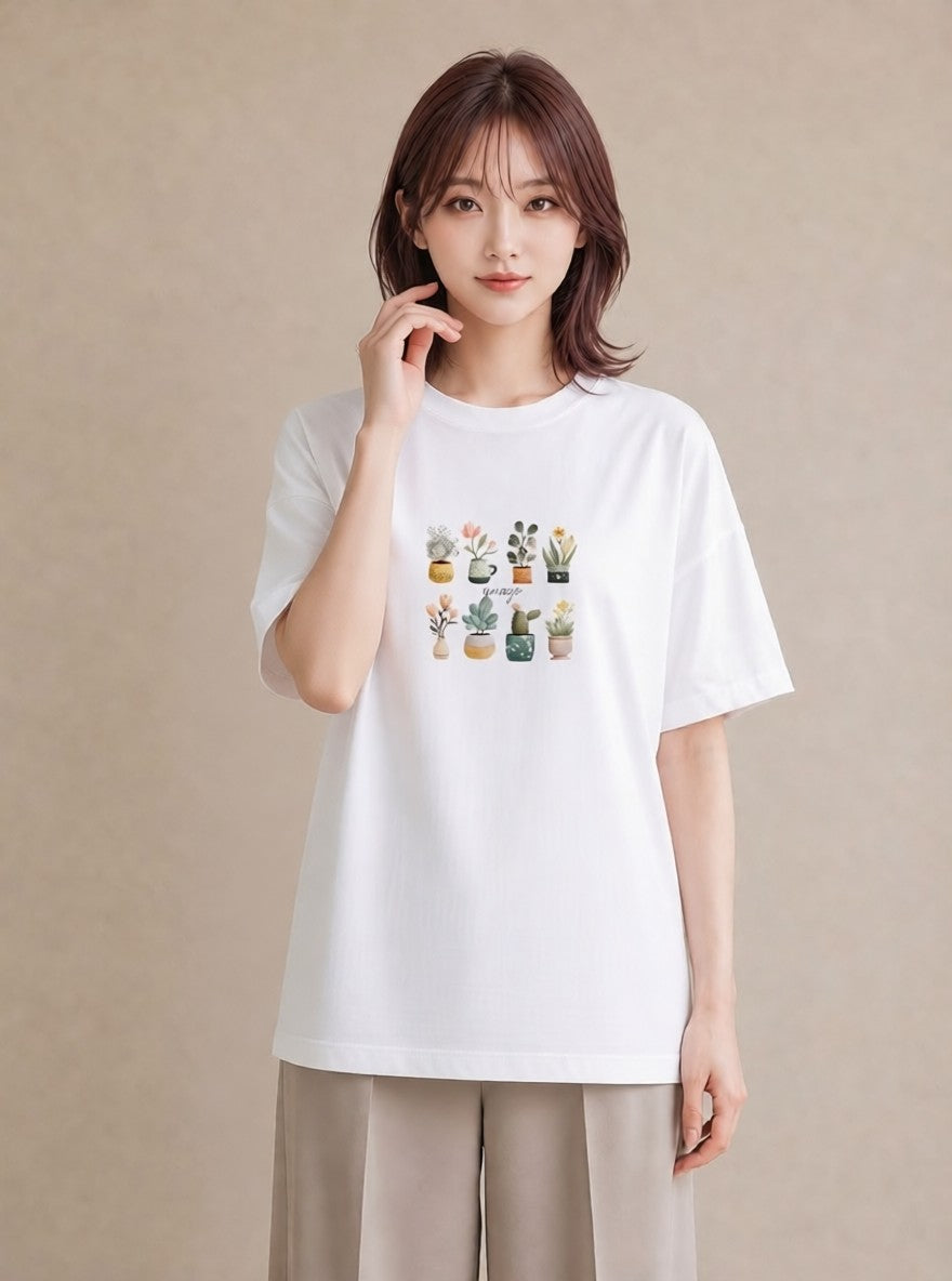 プリントTシャツ レディース 多肉植物 植物 ボタニカル イラスト 個性的 ルームウェア ギフト 白T