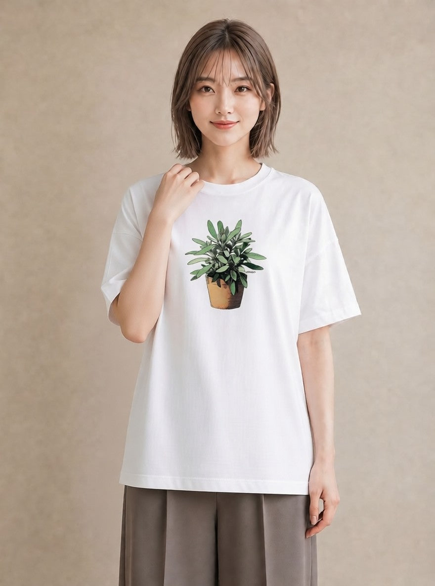 半袖Tシャツ レディース 多肉植物 植物 ボタニカル イラスト ゆるかわ 週末コーデ 敬老の日 白T