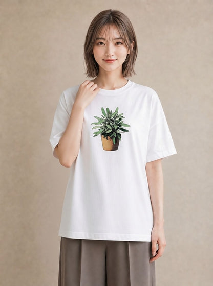 半袖Tシャツ レディース 多肉植物 植物 ボタニカル イラスト ゆるかわ 週末コーデ 敬老の日 白T