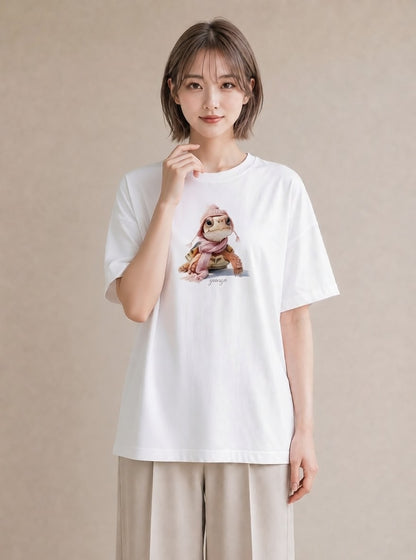 プリントTシャツ レディース カメ ペット 動物 イラスト シック ビーチ デイリーウェア 白T
