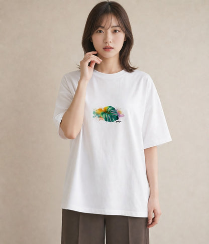 プリントTシャツ レディース モンステラ 植物 ボタニカル イラスト 手描き風 送別ギフト 通勤 白T