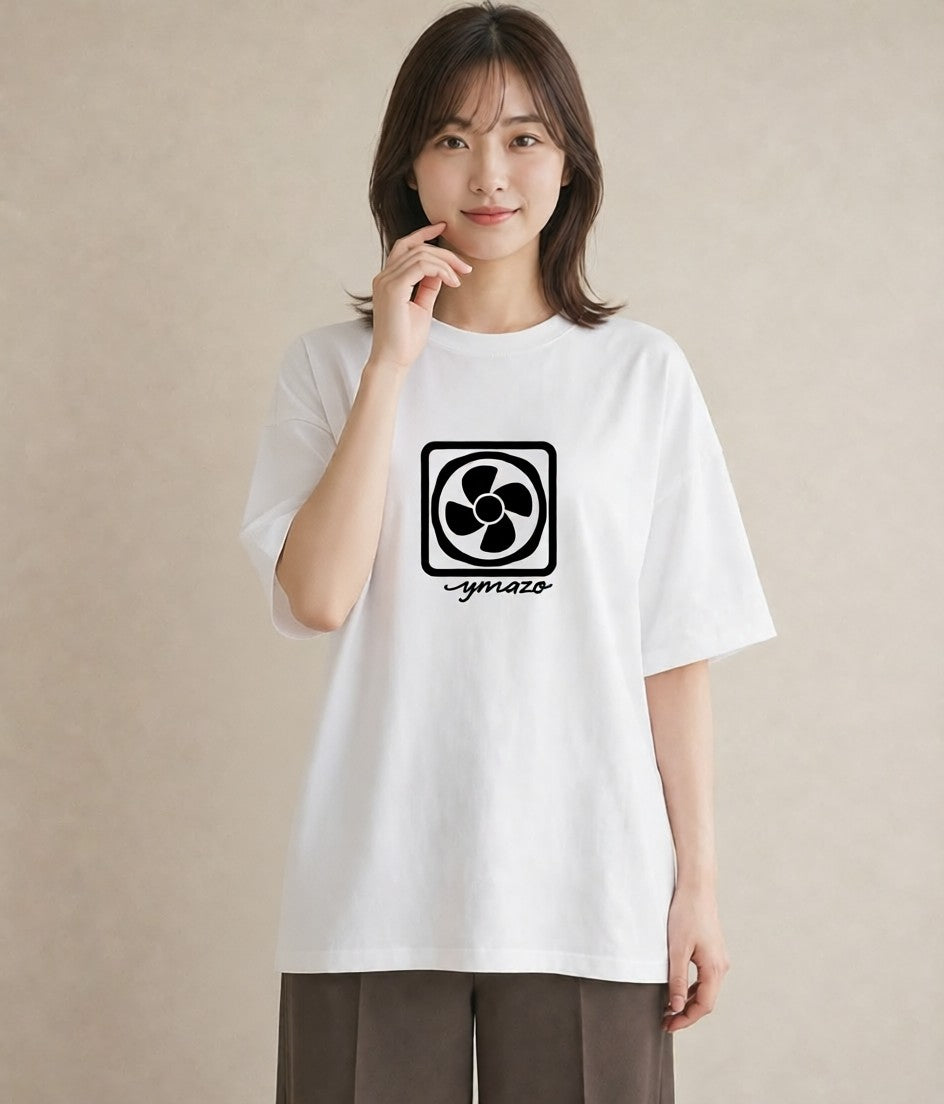 プリントTシャツ レディース 扇子 そよ風 ナチュラル アンティーク イラスト アート風 公園 ママ 白T
