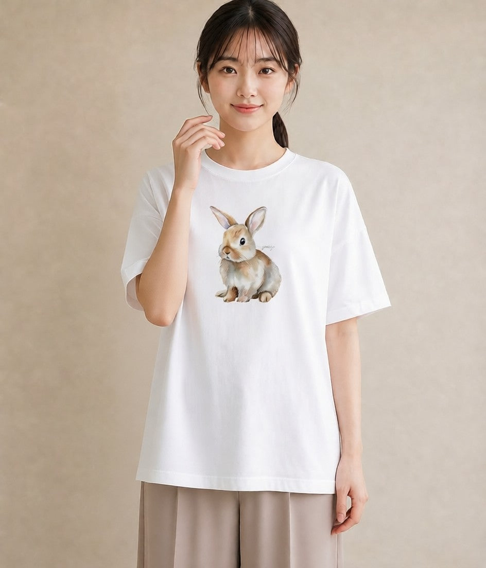 プリントTシャツ レディース ロップイヤー ペット 動物 イラスト レトロ 普段着 週末コーデ 白T
