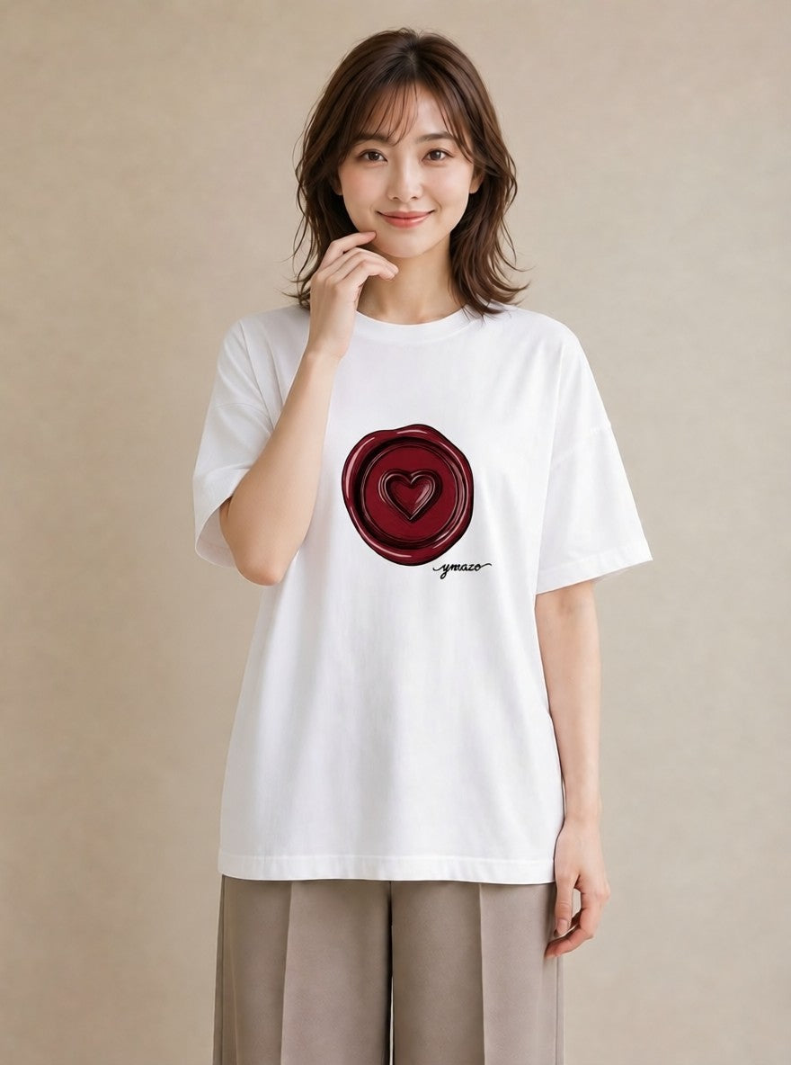 グラフィックTシャツ レディース 封蝋 手紙 アンティーク ナチュラル イラスト カフェコーデ ギフト 母の日 白T