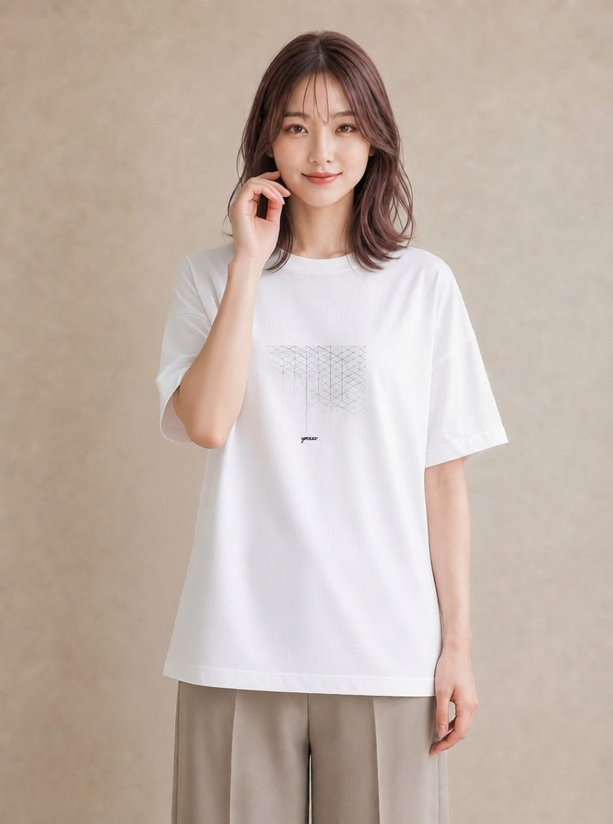 Tシャツ レディース 幾何学 ミニマル ジオメトリック イラスト カジュアル カフェ巡り 女子会 白T