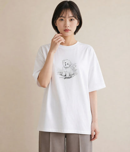 グラフィックTシャツ レディース マルチーズ 犬 いぬ イラスト レトロ デート 帰省 白T