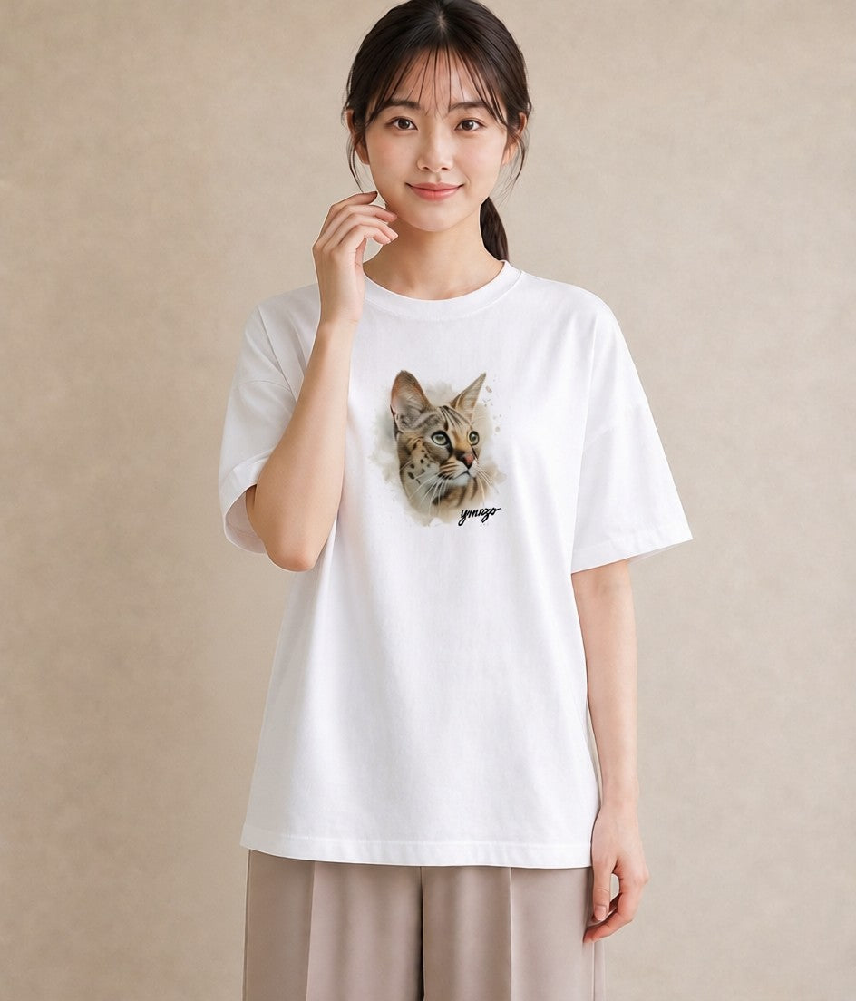 プリントTシャツ レディース アビシニアン 猫 ねこ イラスト 上品 秋コーデ おしゃれギフト 白T