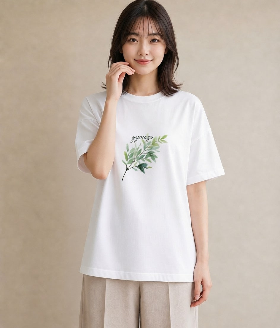 グラフィックTシャツ レディース ユーカリ 植物 ボタニカル イラスト ゆるコーデ ペアコーデ 秋コーデ 白T