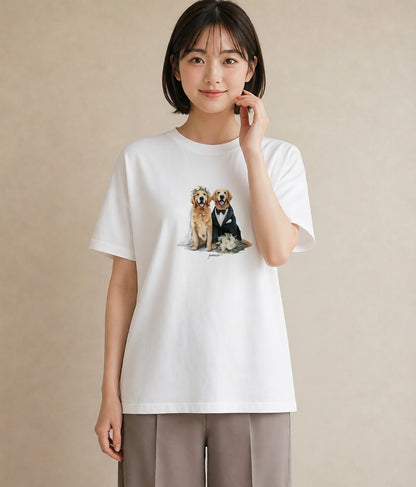 半袖Tシャツ レディース ゴールデンレトリバー ゴールデン 犬 いぬ イラスト ニュアンス 姉妹 送別ギフト 白T