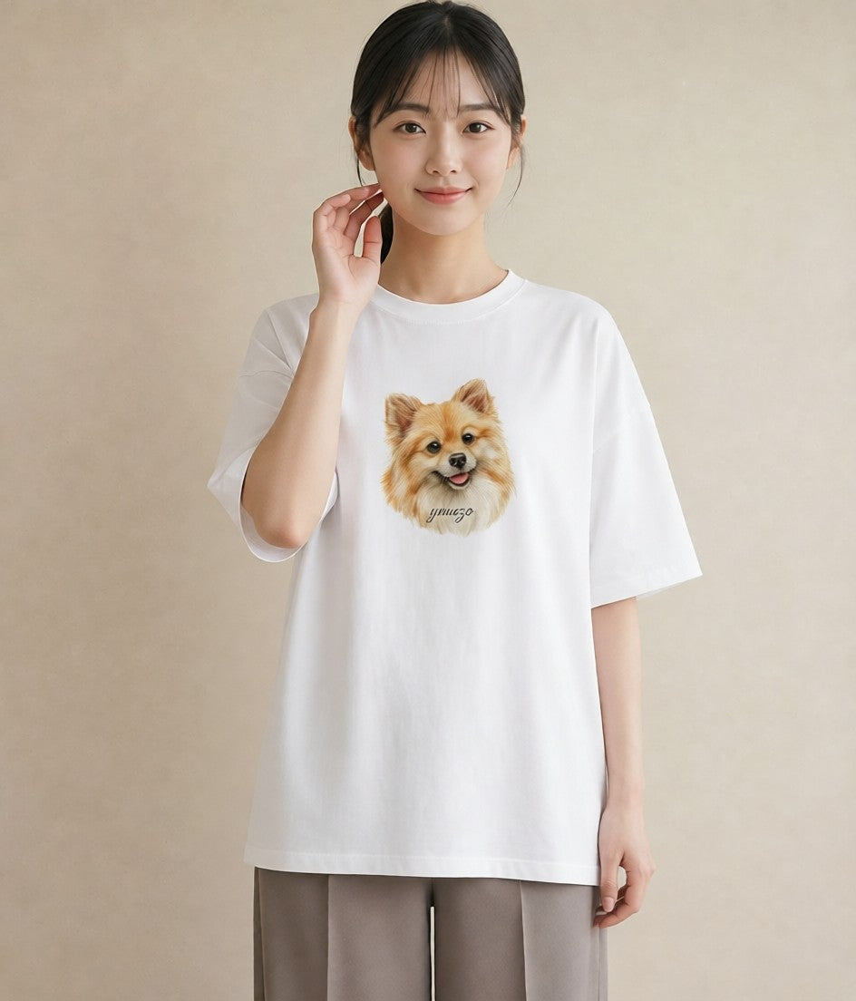 デザインTシャツ レディース ポメラニアン ポメ 犬 いぬ イラスト 春服 ミセス 白T