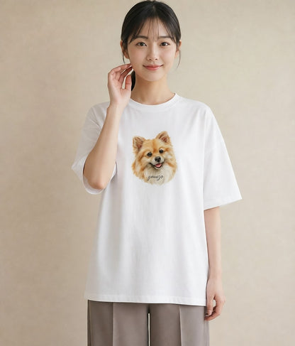 デザインTシャツ レディース ポメラニアン ポメ 犬 いぬ イラスト 春服 ミセス 白T