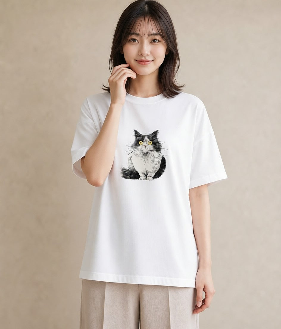 Tシャツ レディース ラグドール 猫 ねこ イラスト ゆるコーデ レイヤード 友達ギフト 白T