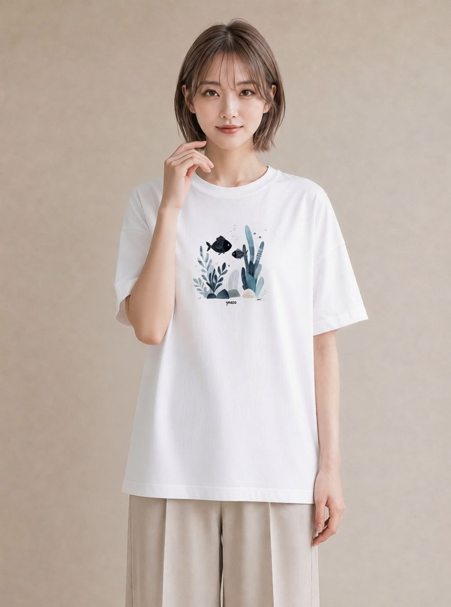 Tシャツ レディース 出目金 ペット 動物 イラスト 個性的 週末コーデ 敬老の日 白T