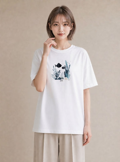 Tシャツ レディース 出目金 ペット 動物 イラスト 個性的 週末コーデ 敬老の日 白T