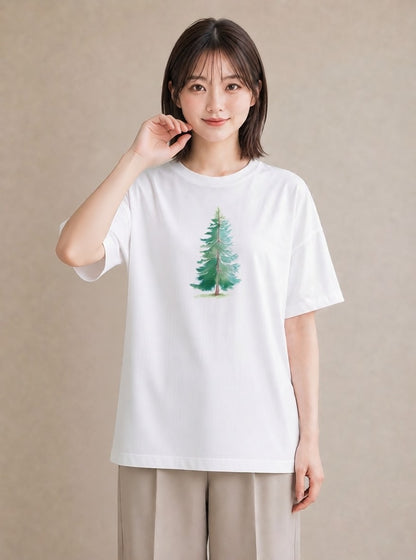 半袖Tシャツ レディース 松ぼっくり 植物 ボタニカル イラスト ニュアンス ペアコーデ 秋コーデ 白T