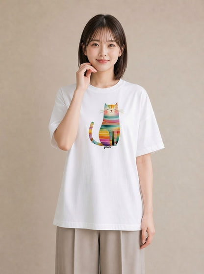 半袖Tシャツ レディース ねこ 猫 ネコ イラスト カフェコーデ 送別ギフト 通勤 白T
