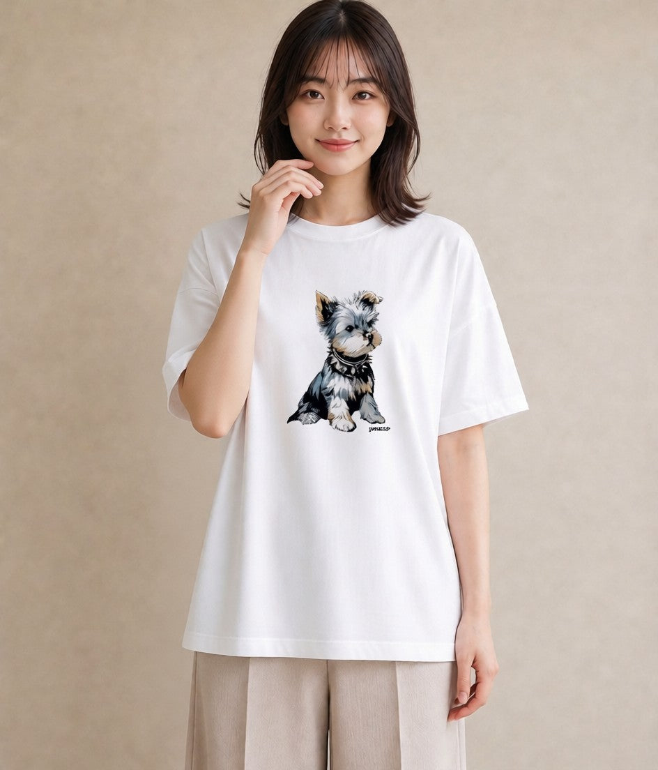 Tシャツ レディース ヨークシャーテリア 犬 いぬ イラスト ナチュラル 姉妹 送別ギフト 白T