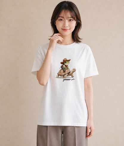Tシャツ レディース ゼニガメ ペット 動物 イラスト フェミニン 夏コーデ 通学 白T