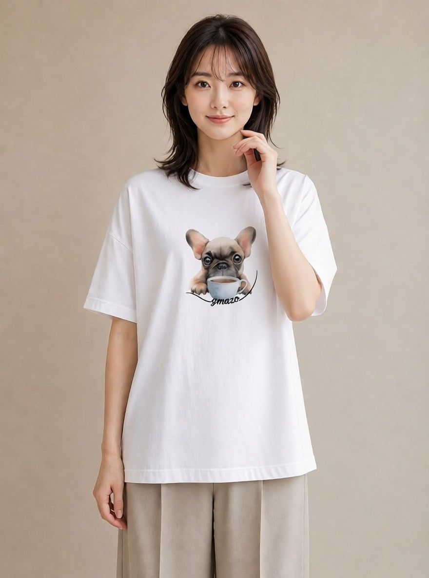 グラフィックTシャツ レディース フレンチブルドッグ フレブル 犬 いぬ イラスト 旅行コーデ ミセス 春コーデ 白T