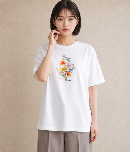 デザインTシャツ レディース コスモス 秋桜 花 花柄 イラスト ナチュラル 旅行 母娘コーデ 白T