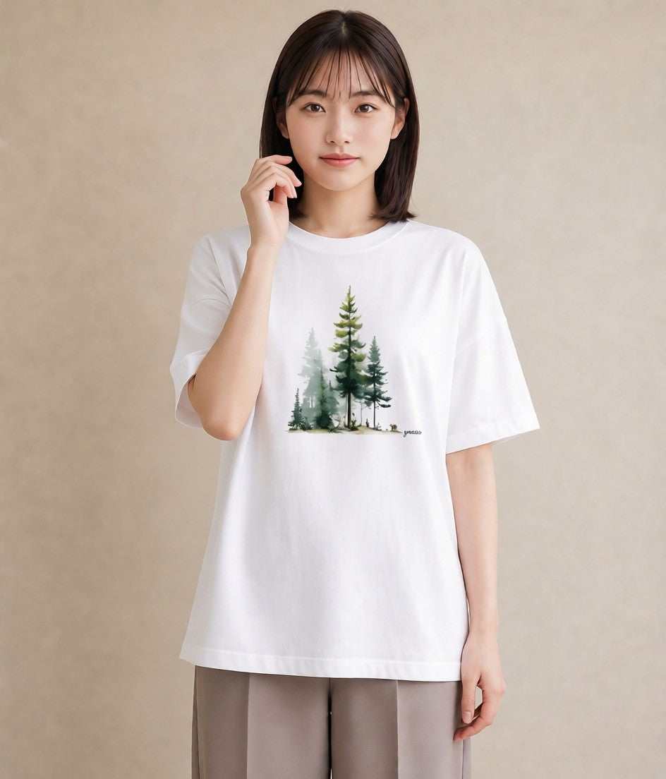 Tシャツ レディース 森 植物 ボタニカル イラスト 韓国風 友達ギフト 部屋着 白T