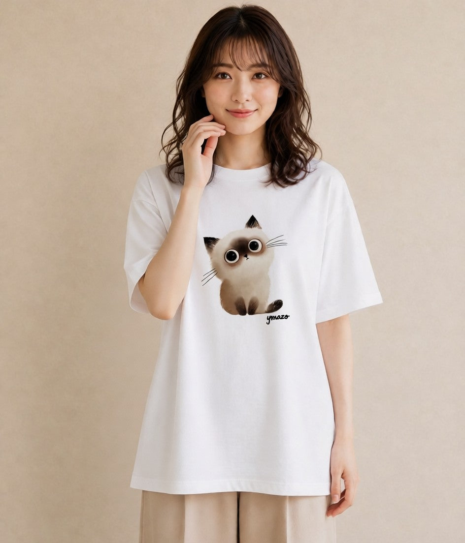 Tシャツ レディース ペルシャ 猫 ねこ イラスト 淡色 綿100 デート 白T