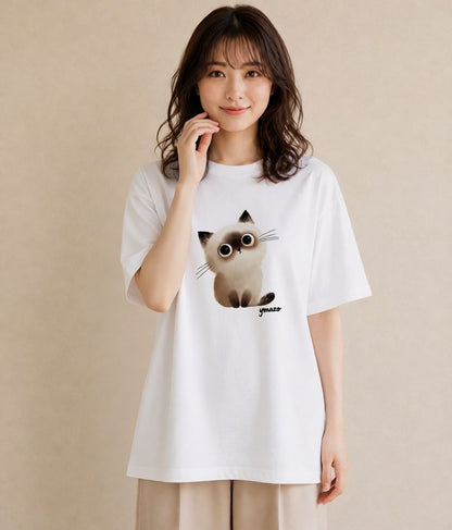 Tシャツ レディース ペルシャ 猫 ねこ イラスト 淡色 綿100 デート 白T