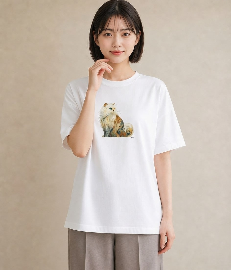 半袖Tシャツ レディース 猫 ねこ イラスト シンプル 公園 ママ 白T