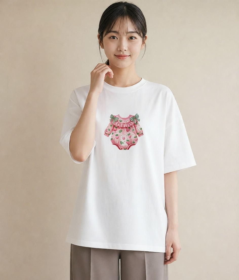 グラフィックTシャツ レディース ショートケーキ 食べ物 フード イラスト レトロ 母の日 ビーチ 白T