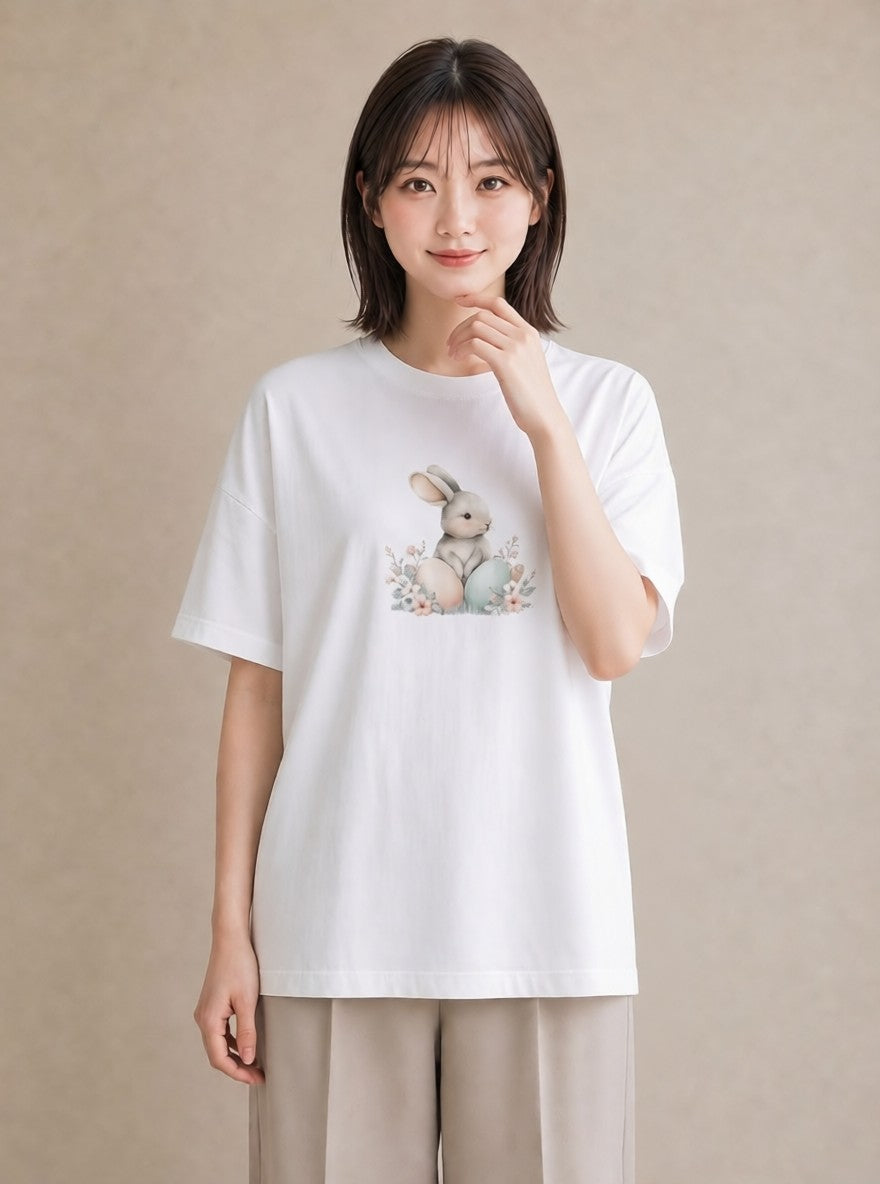 半袖Tシャツ レディース ネザーランドドワーフ ペット 動物 イラスト きれいめカジュアル 友達ギフト 部屋着 白T