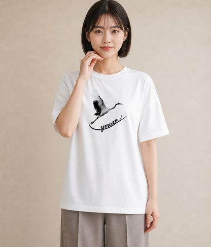 半袖Tシャツ レディース 折り鶴 折り紙 ナチュラル アンティーク イラスト こなれ感 ミセス 春コーデ 白T