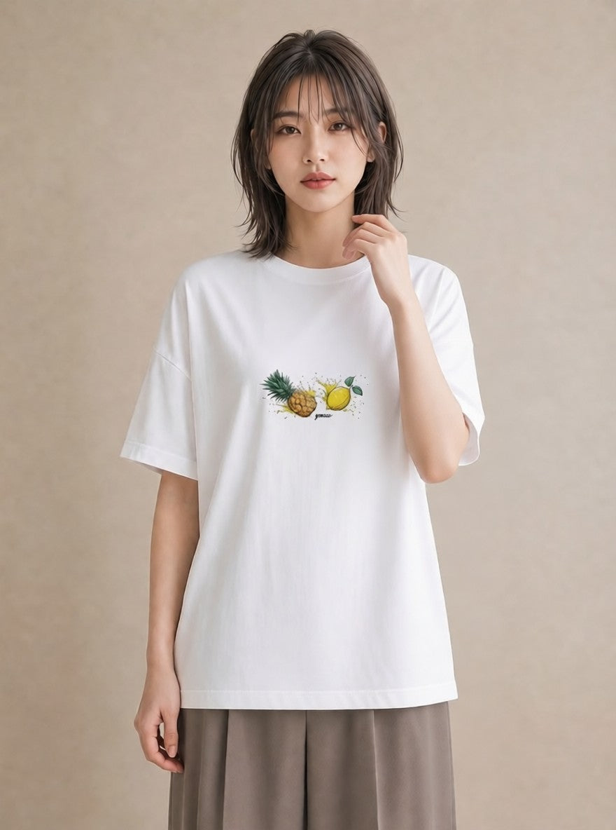 デザインTシャツ レディース パイナップル 食べ物 フード イラスト ゆるコーデ 春コーデ 姉妹 白T