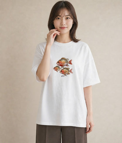 デザインTシャツ レディース 熱帯魚 ペット 動物 イラスト デイリーウェア 休日 白T