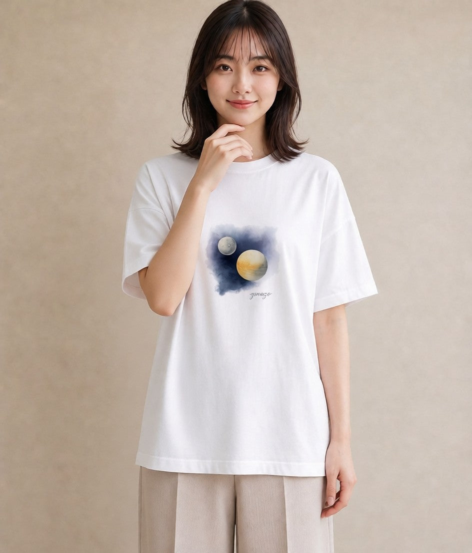 グラフィックTシャツ レディース 宇宙 星空 イラスト ユニーク カジュアルコーデ 買い物 白T